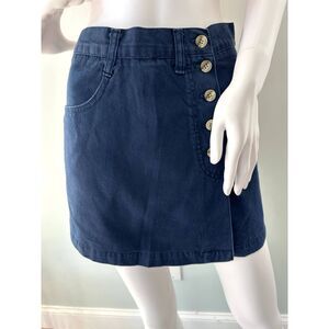 Vintage Y2K Button Front Denim Mini Skort Blue High Waist Side Buttons size 9